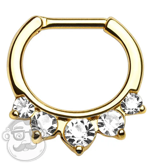 14G Five CZ Gem Stone Gold Septum Clicker