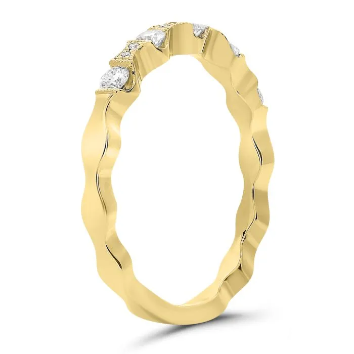 14k Diamond Wavy Band