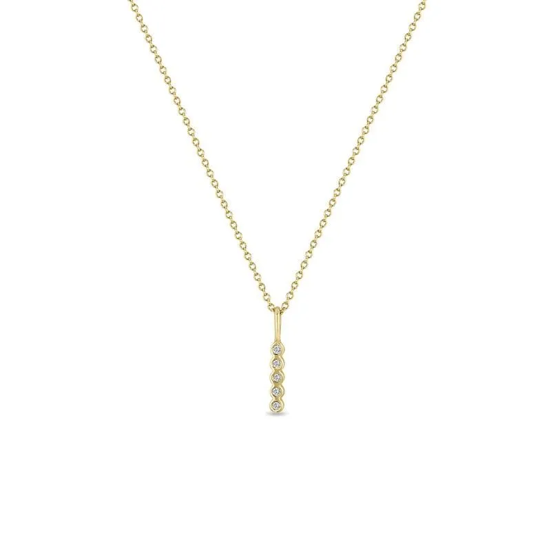 14k Vertical 5 Tiny Diamond Bezel Bar Pendant Necklace