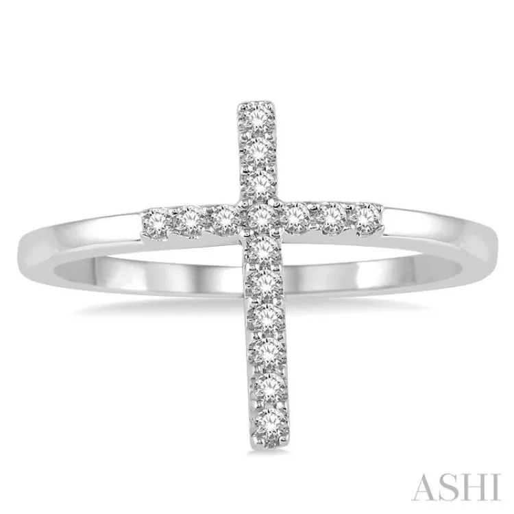 1/6 Ctw Cross Charm Round Cut Diamond Ladies Ring in 10K White Gold