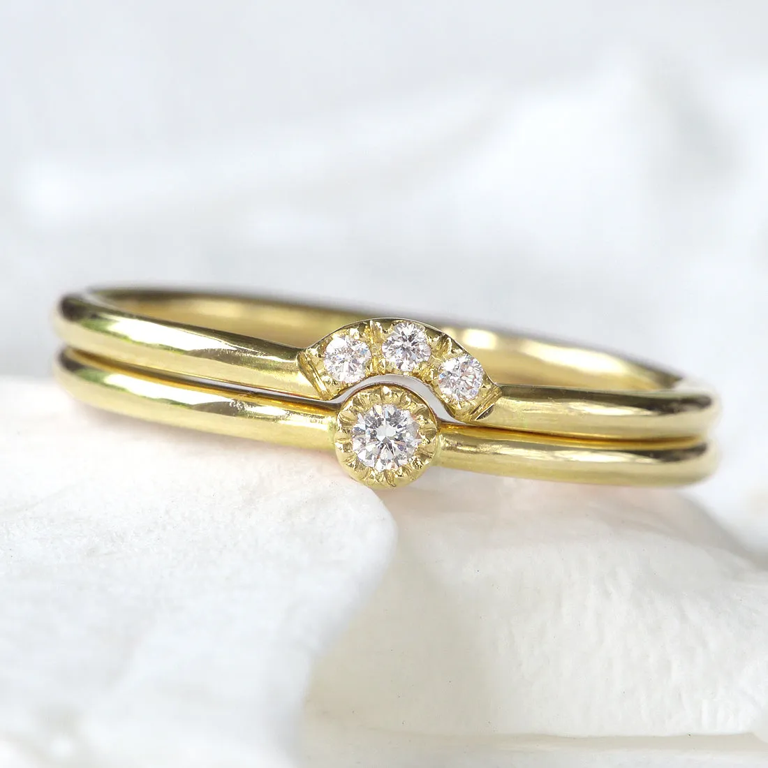 18ct Gold Diamond Milgrain Stacking Ring Set