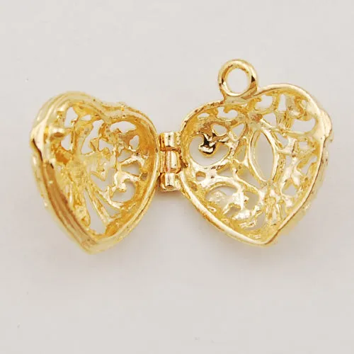 19*18 mm Gold plated Filigree Heart Brass Cage Pendant ,Sold 25 pcs per pkg