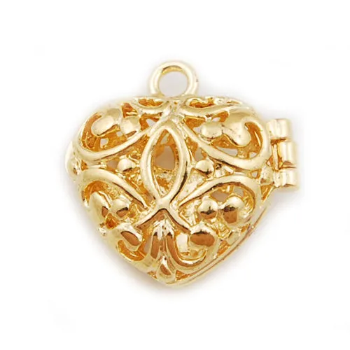 19*18 mm Gold plated Filigree Heart Brass Cage Pendant ,Sold 25 pcs per pkg