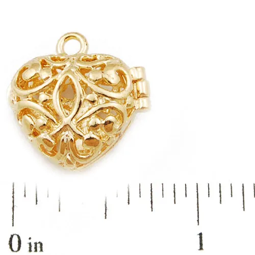 19*18 mm Gold plated Filigree Heart Brass Cage Pendant ,Sold 25 pcs per pkg