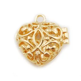 19*18 mm Gold plated Filigree Heart Brass Cage Pendant ,Sold 25 pcs per pkg