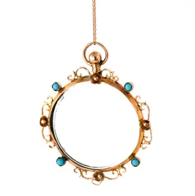 Antique Edwardian Turquoise 9ct Gold Glass Locket Necklace