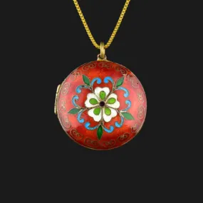 Antique Floral Enamel Keepsake Locket Necklace