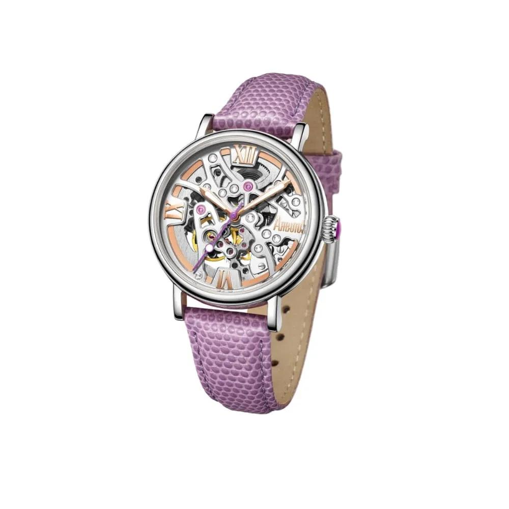 ARBUTUS AR1906SWV SKELETON PURPLE LEATHER STRAP WOMEN'S WATCH