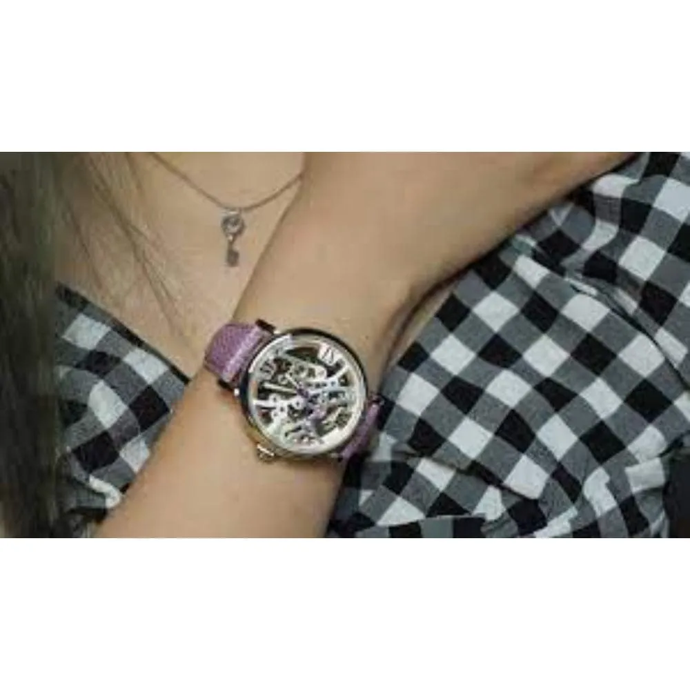 ARBUTUS AR1906SWV SKELETON PURPLE LEATHER STRAP WOMEN'S WATCH