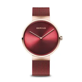 Bering 14539-363 Classic Red Stainless Steel Mesh Strap Unisex Watches