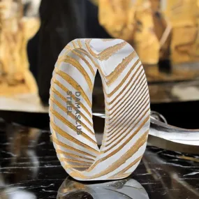 BISHOP | Gold Damascus Steel Ring, Vivid Etched Design, Flat