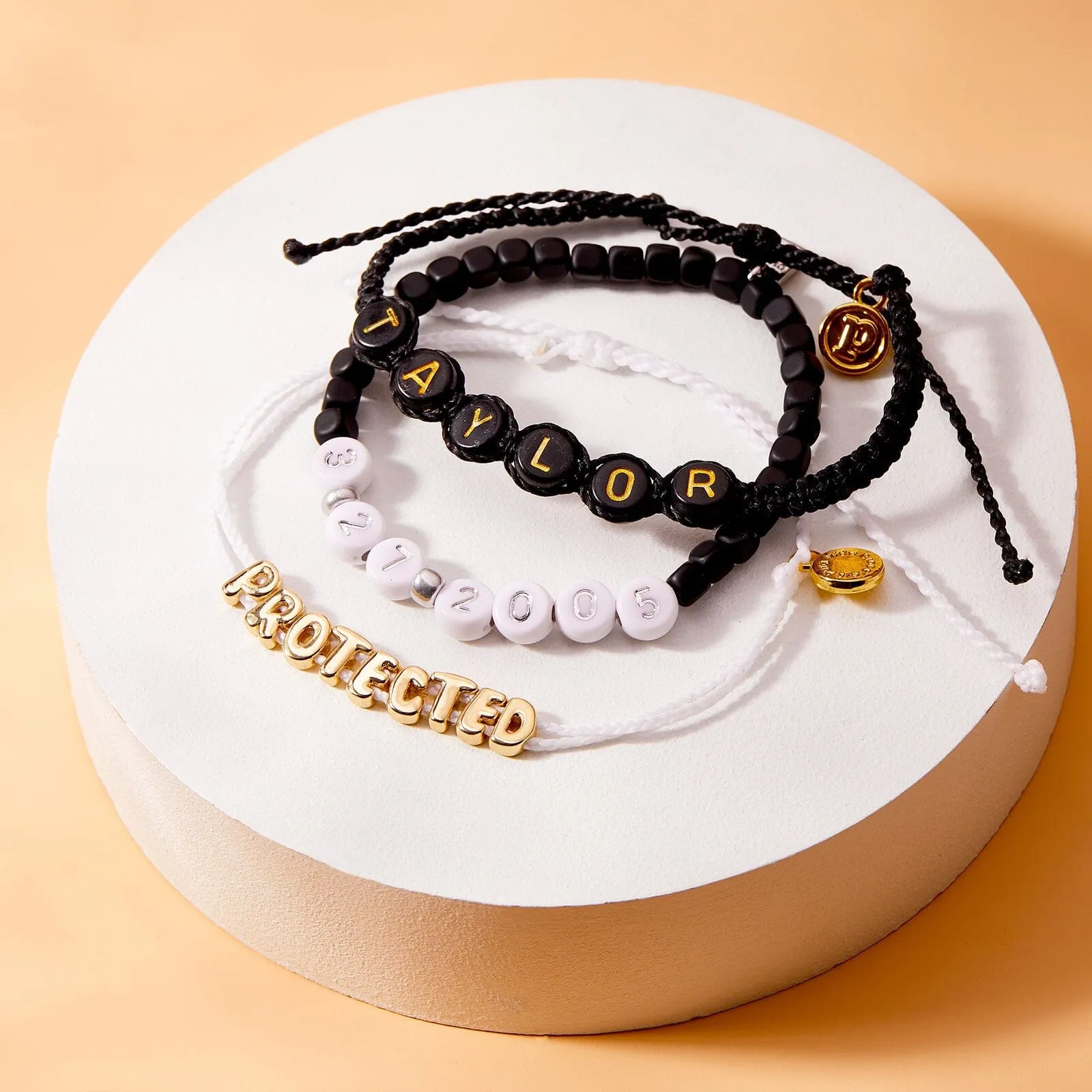 Black Alphabet Bead Bracelet