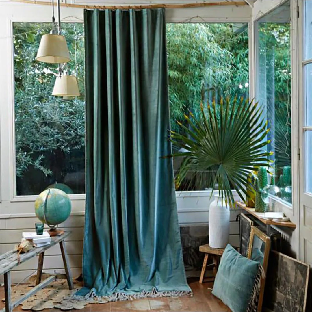 Boho Rideau | Cotton Velour Curtain 140x300cm | Celadon