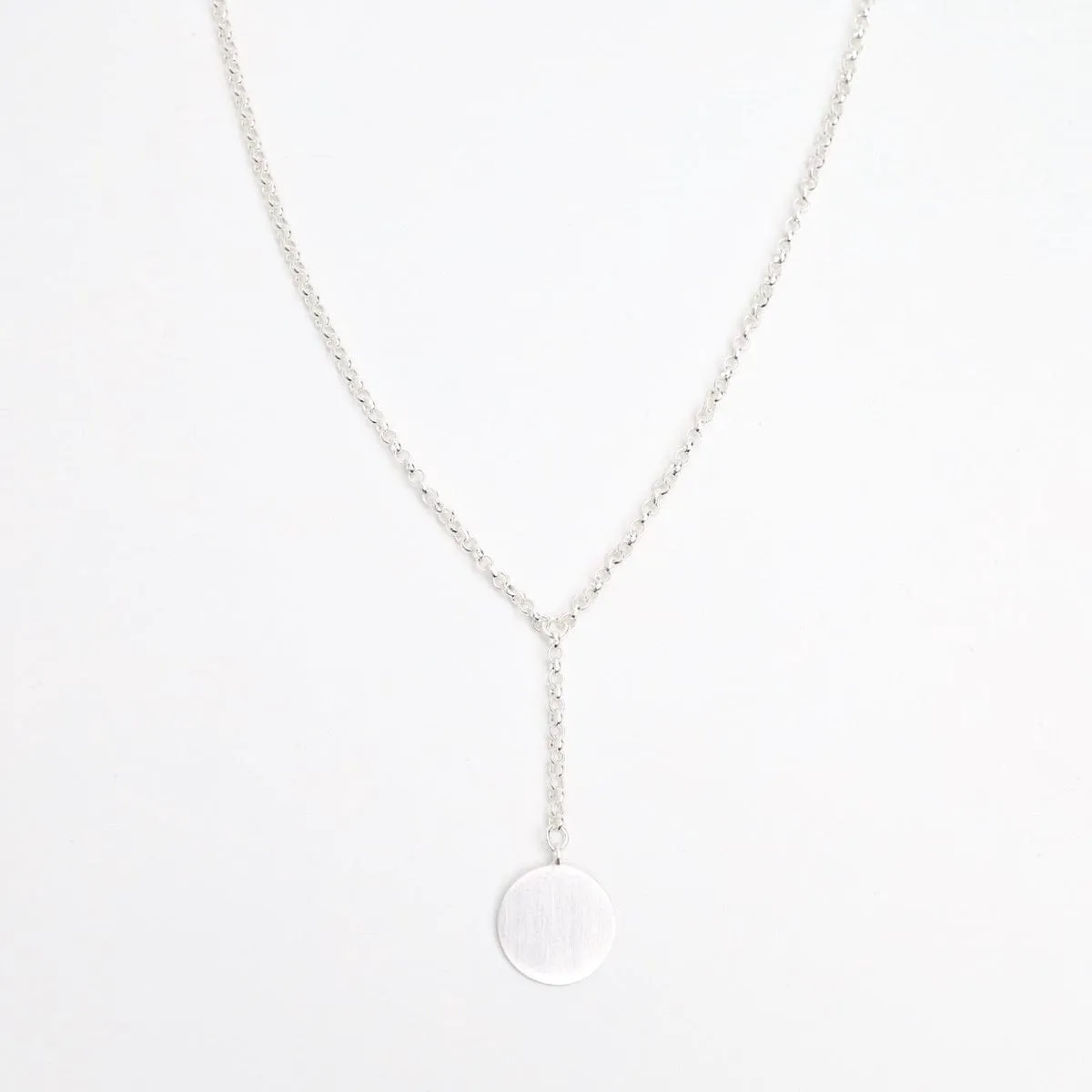 Brushed Disc Drop "Y" Necklace Sterling Silver