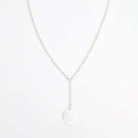 Brushed Disc Drop "Y" Necklace Sterling Silver