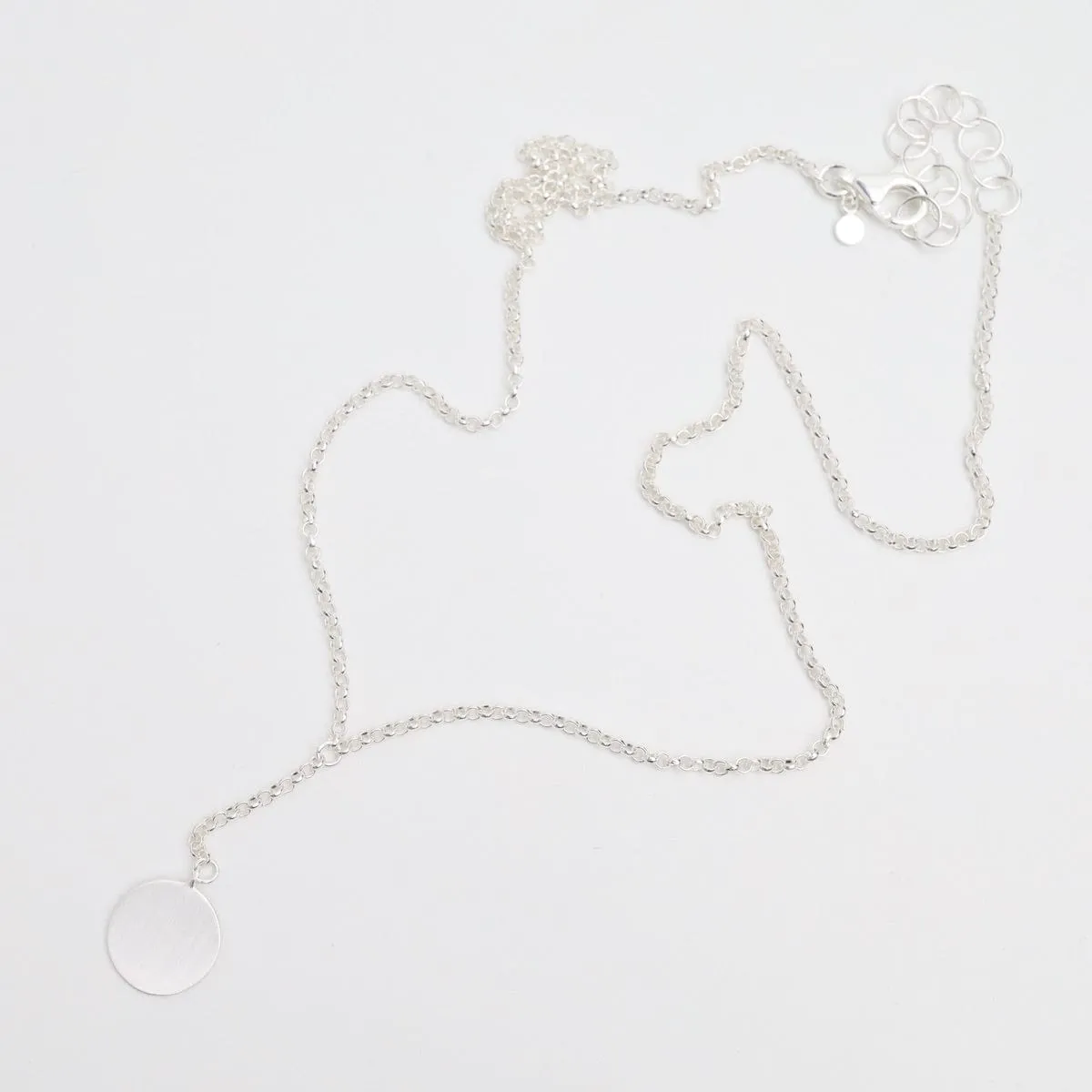 Brushed Disc Drop "Y" Necklace Sterling Silver