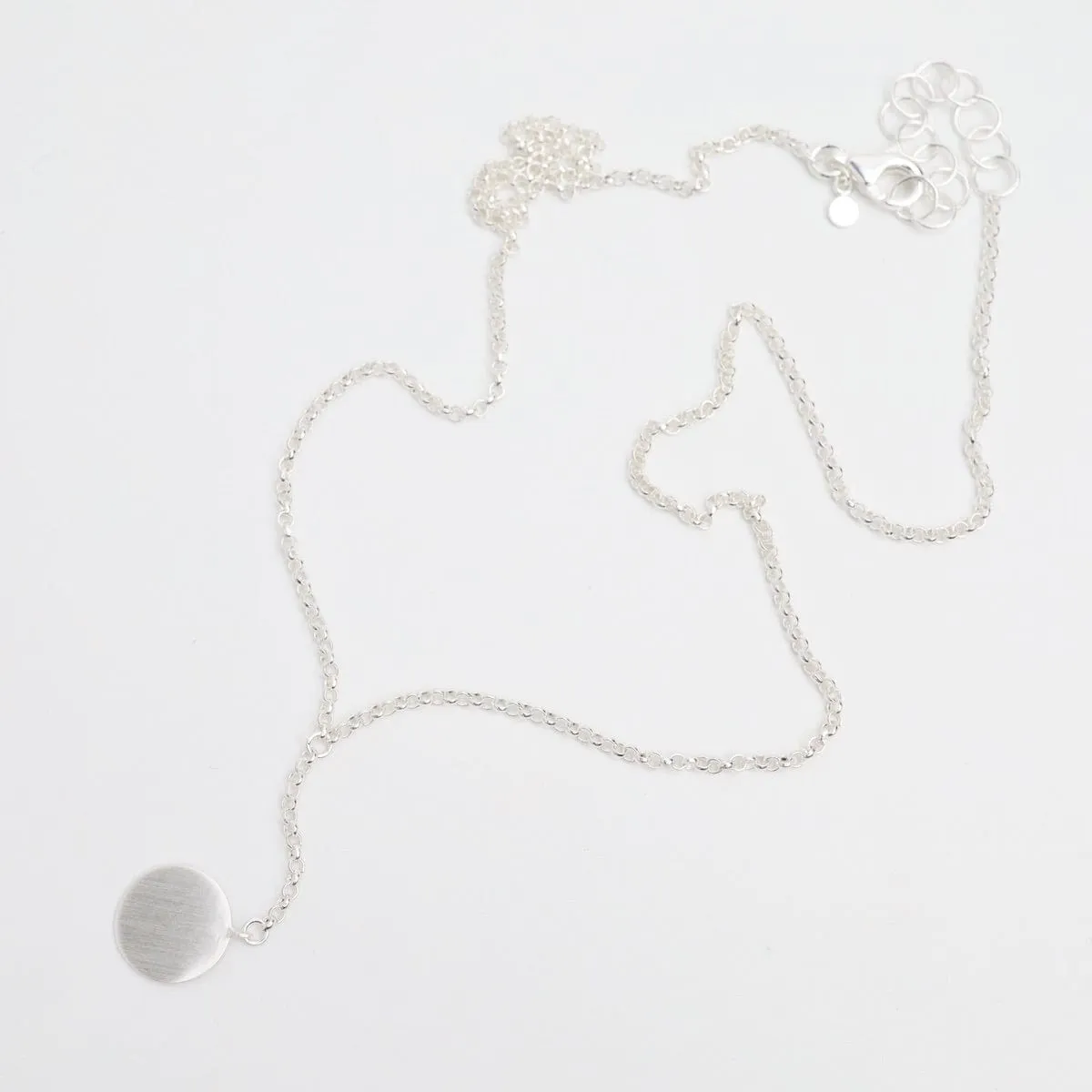 Brushed Disc Drop "Y" Necklace Sterling Silver