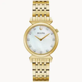 Bulova Regatta Goldtone Mother of Pearl & Diamond Watch 97P149