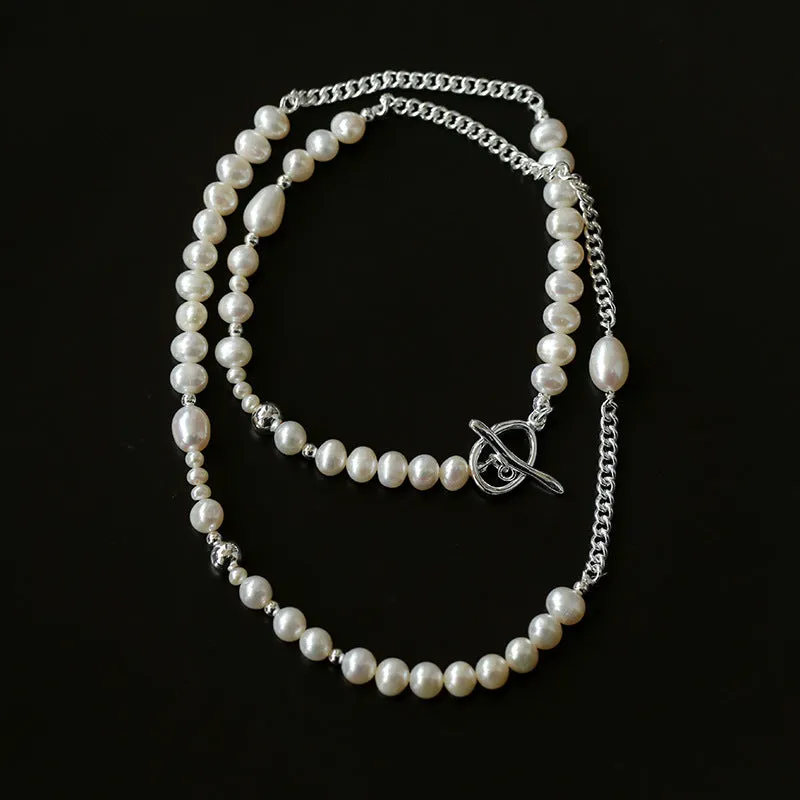 Chain Spliced Pearls Necklaces OT Buckle