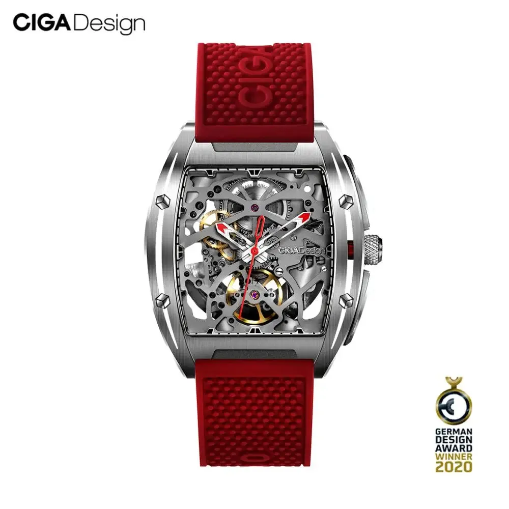 CIGA Design Z Series Skeleton Automatic Mechanical Watch Men Stainless Steel Case Sapphire Crystal Silicone Leather Two Straps