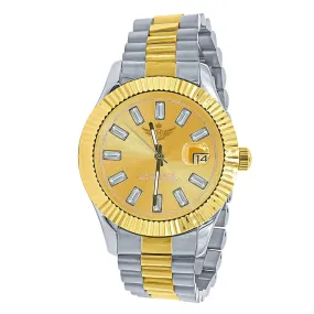 Clean 41MM CZ Baguette Hours Date Watch