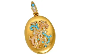 Coral Turquoise Pearl Monogram Locket