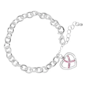 Crystal Breast Cancer Ribbon Charm Bracelets