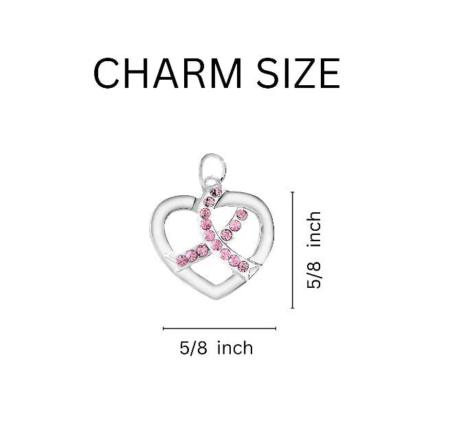 Crystal Breast Cancer Ribbon Charm Bracelets