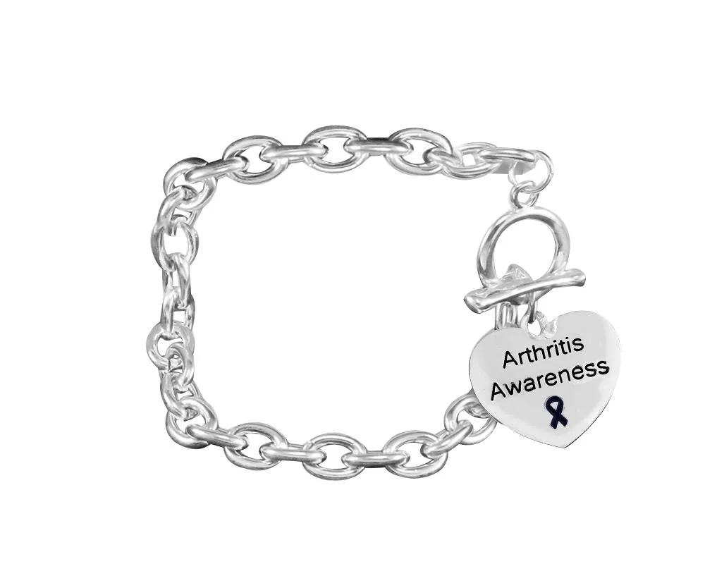 Dark Blue Ribbon Arthritis Awareness Heart Charm Link Style Chunky Bracelets