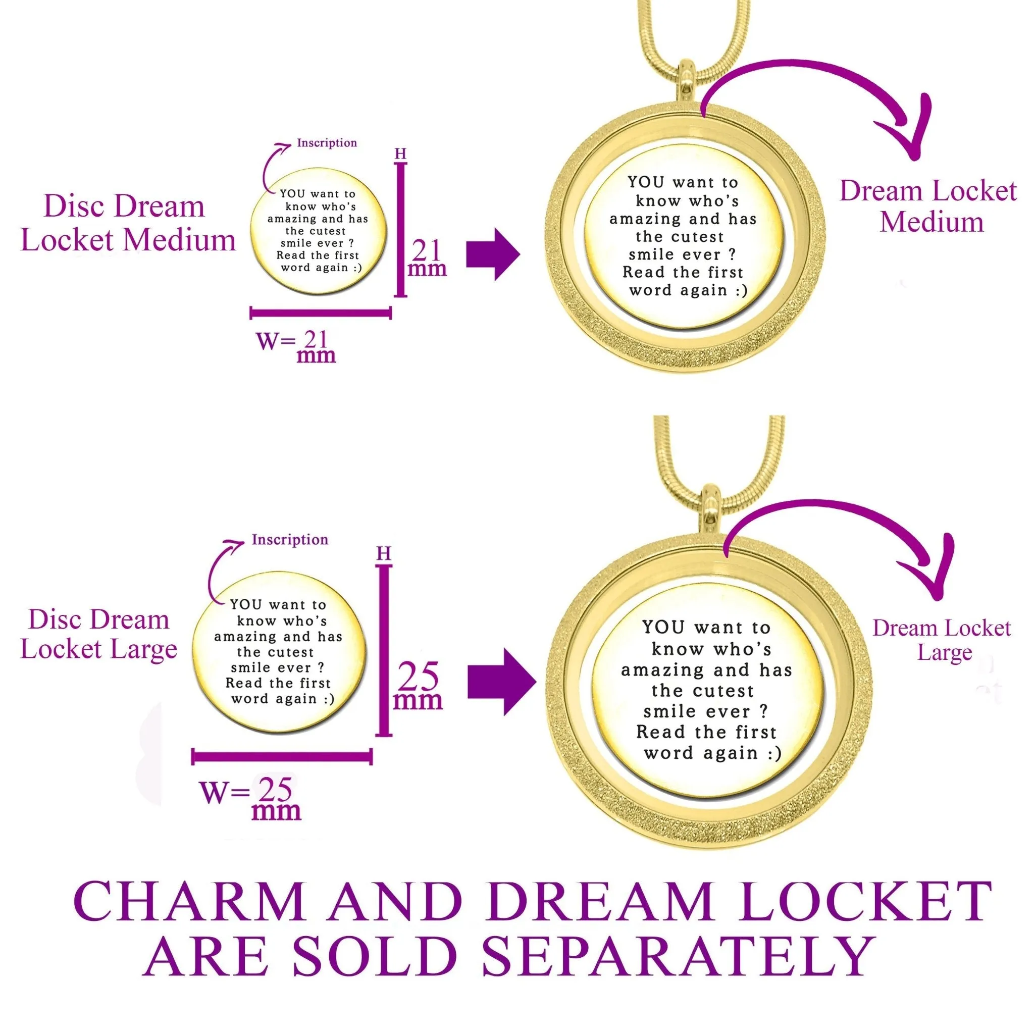 Disc Insert With Inscription for Dream Locket