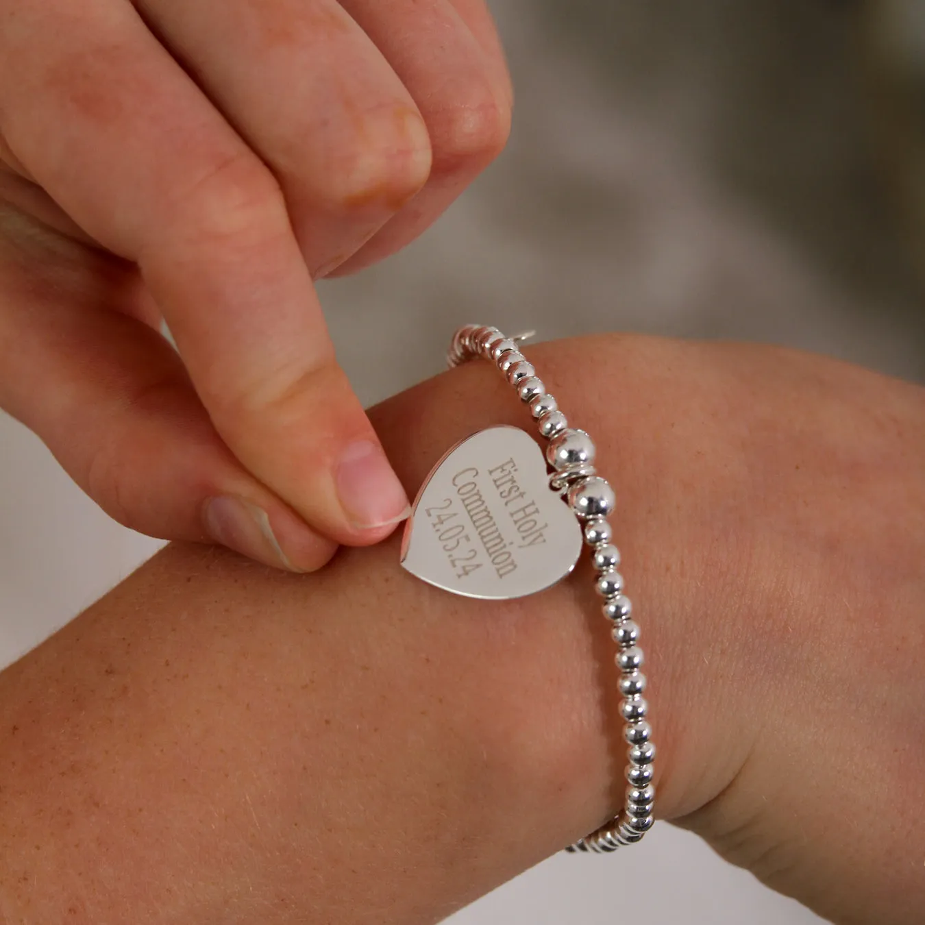 Engraved Heart Token Bracelet - Sterling Silver