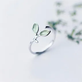 Fresh Leaf Ring for Women Personality Fashion Resizable Opening Ring