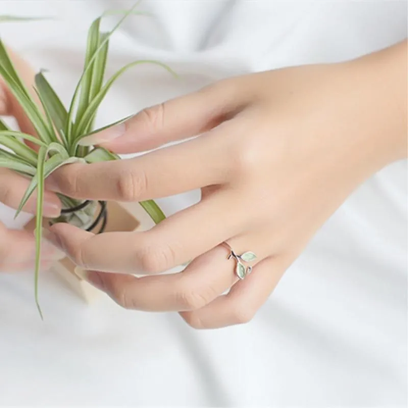 Fresh Leaf Ring for Women Personality Fashion Resizable Opening Ring