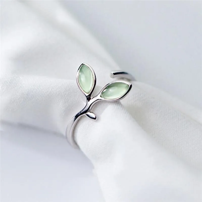 Fresh Leaf Ring for Women Personality Fashion Resizable Opening Ring