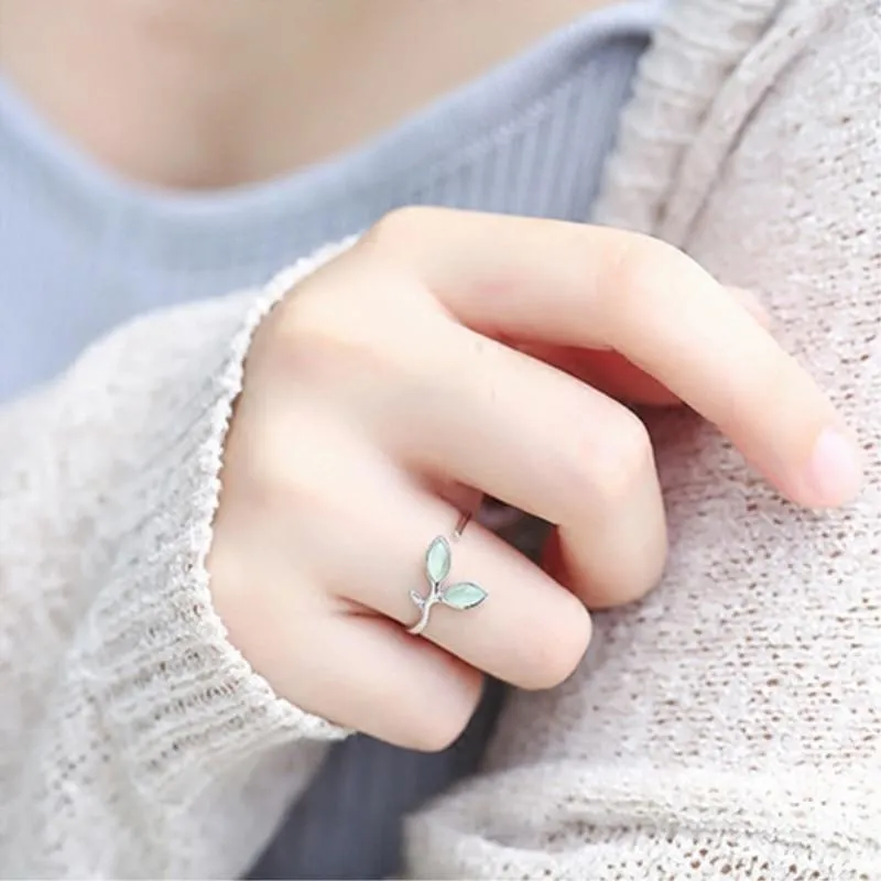 Fresh Leaf Ring for Women Personality Fashion Resizable Opening Ring