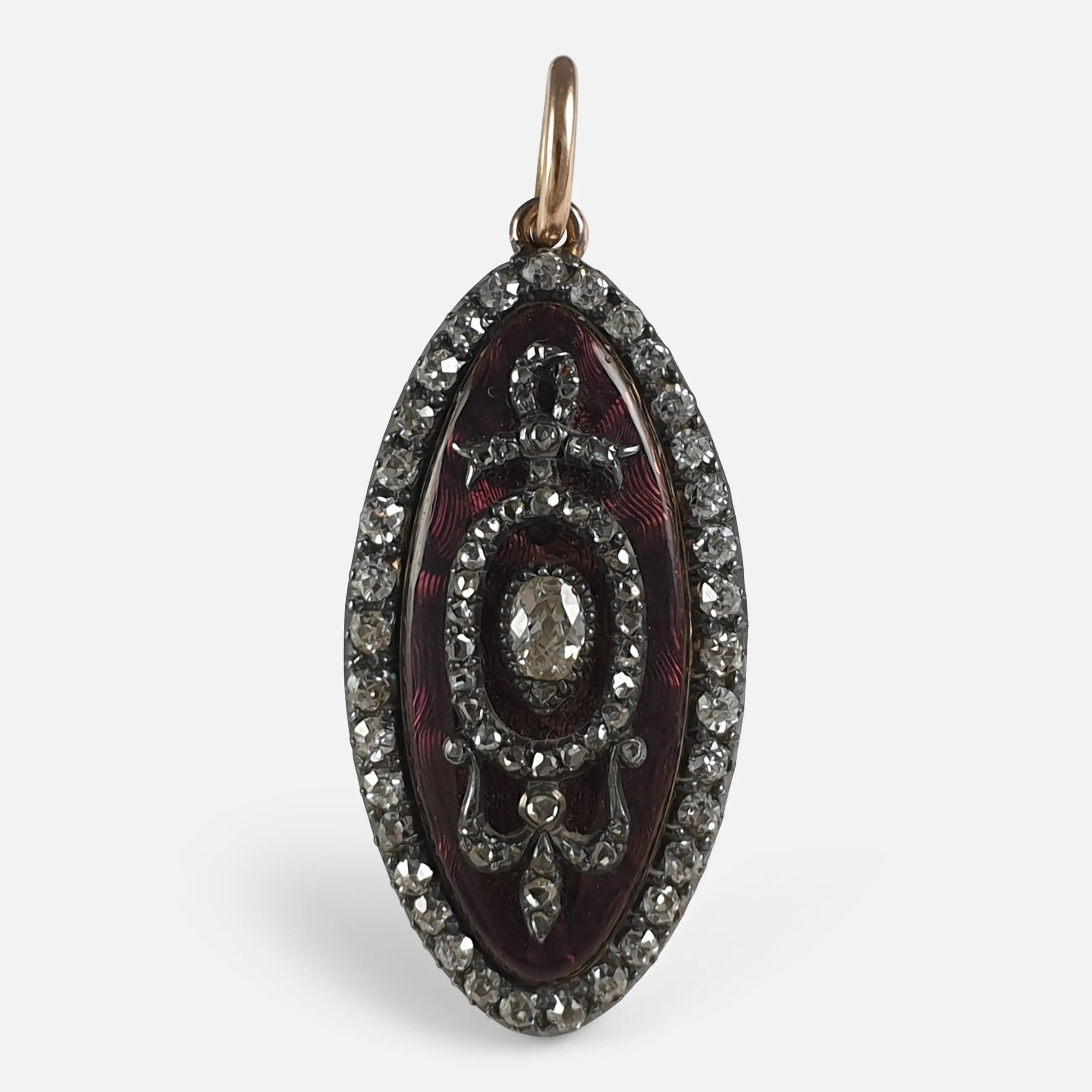 George III Diamond and Enamel Navette Pendant