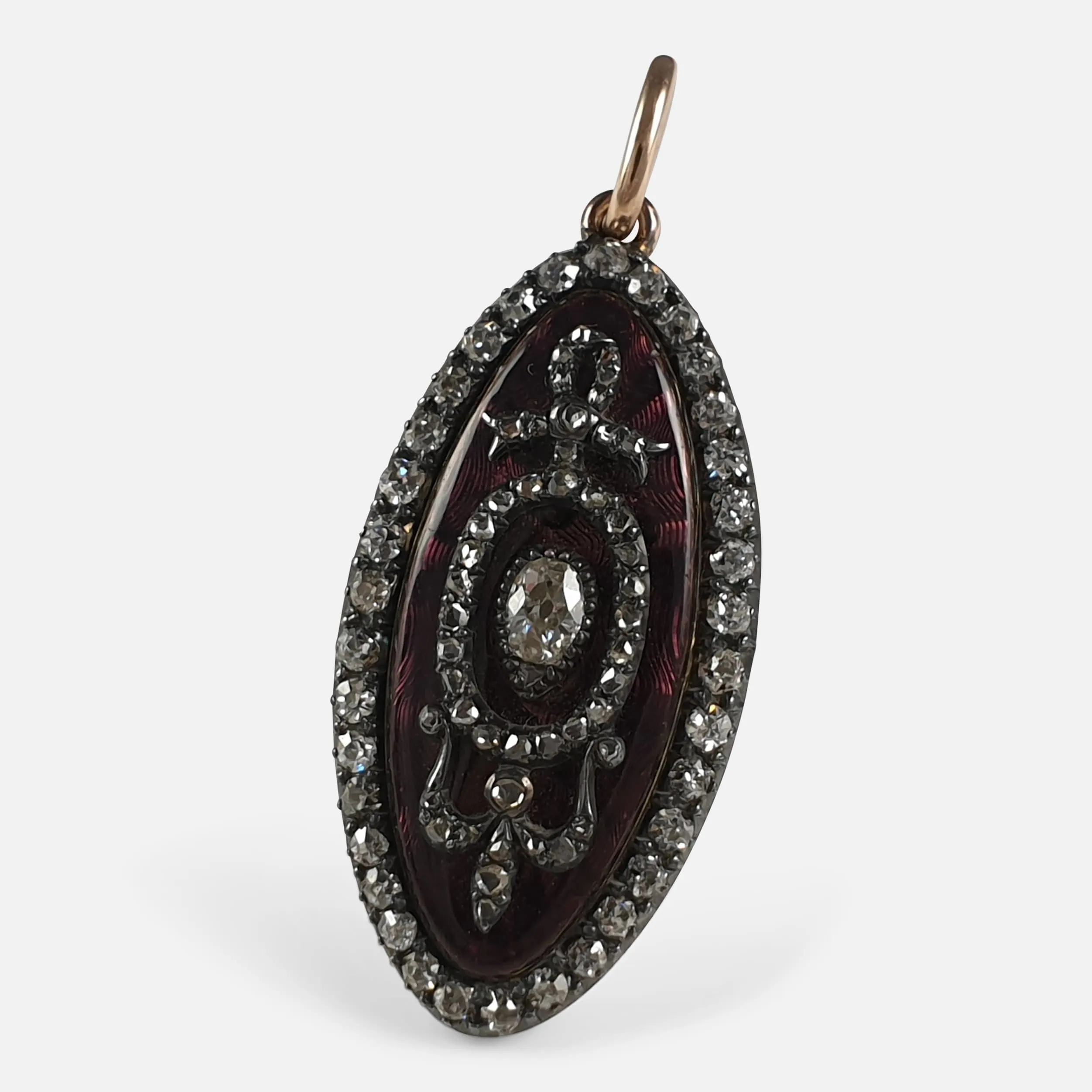 George III Diamond and Enamel Navette Pendant