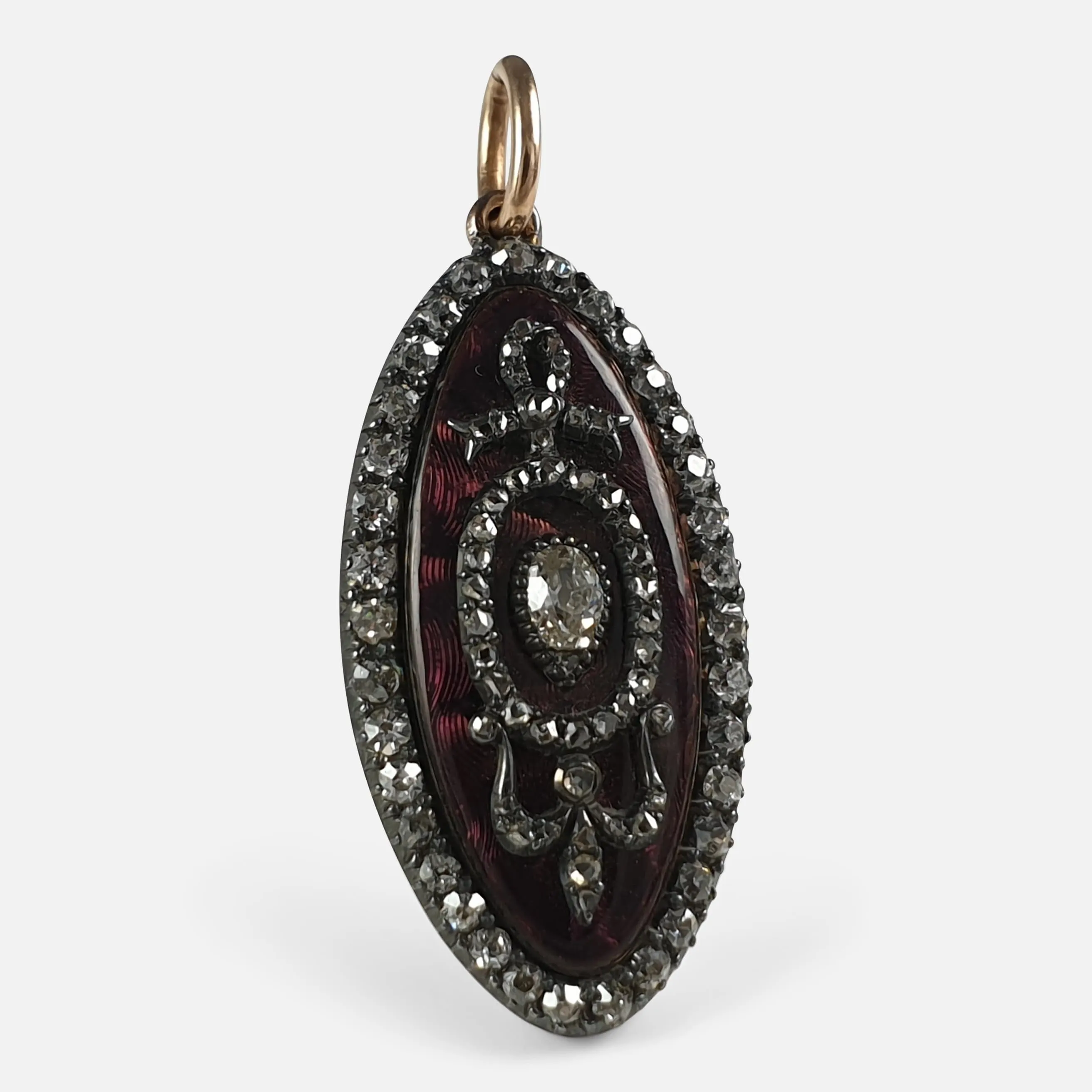 George III Diamond and Enamel Navette Pendant