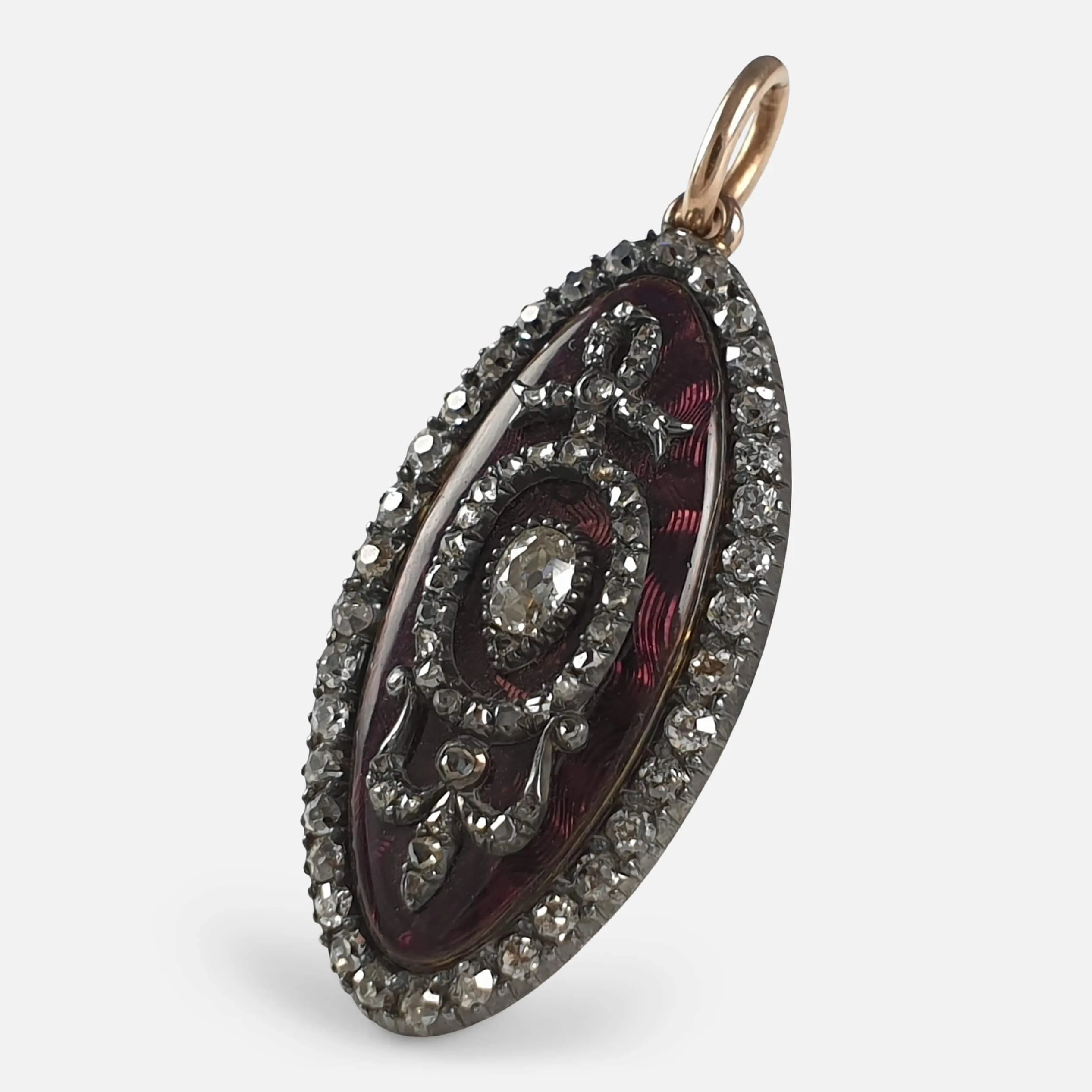 George III Diamond and Enamel Navette Pendant