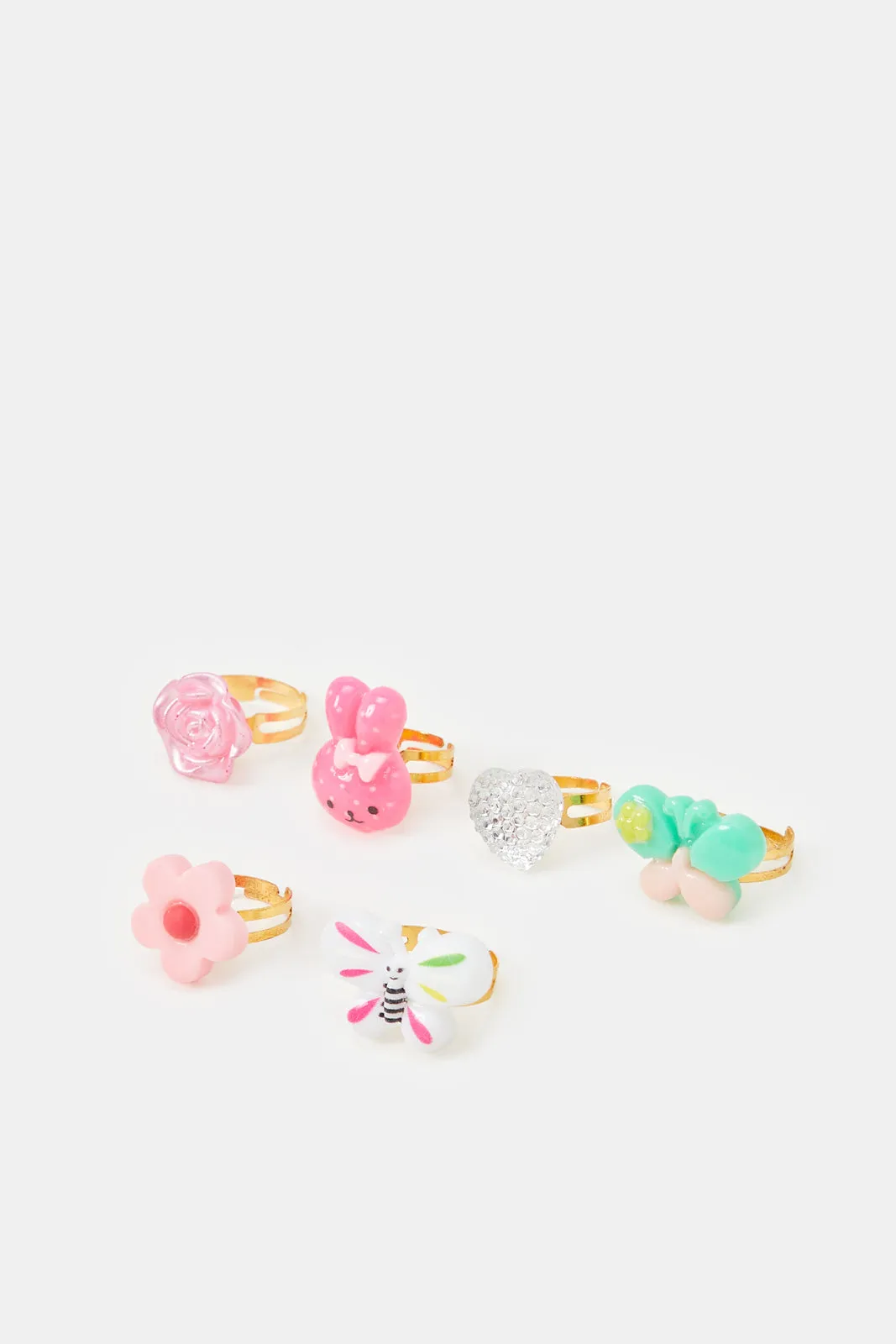 Girls Assorted Embellished Rings With a Holder (Pack of 7)