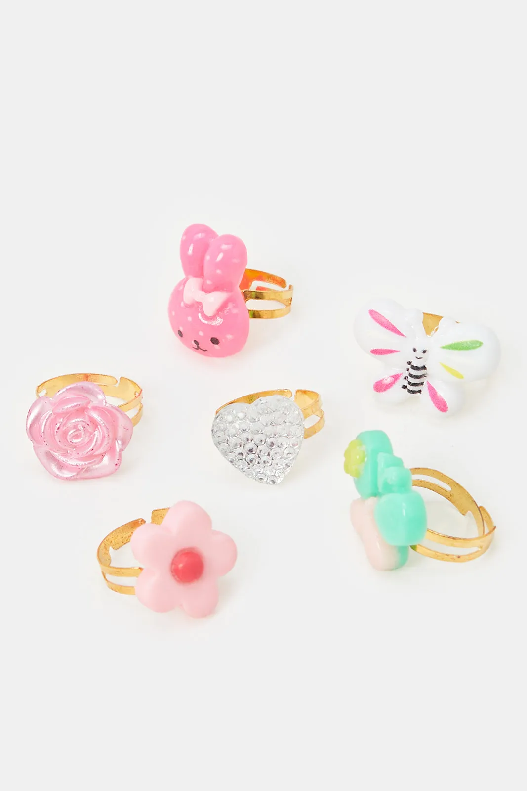 Girls Assorted Embellished Rings With a Holder (Pack of 7)