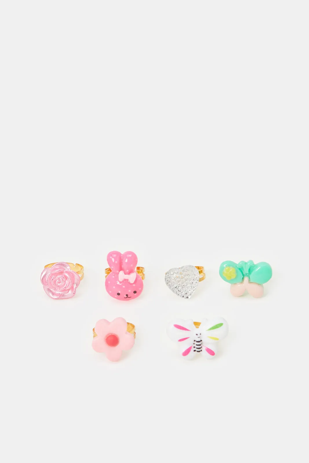 Girls Assorted Embellished Rings With a Holder (Pack of 7)