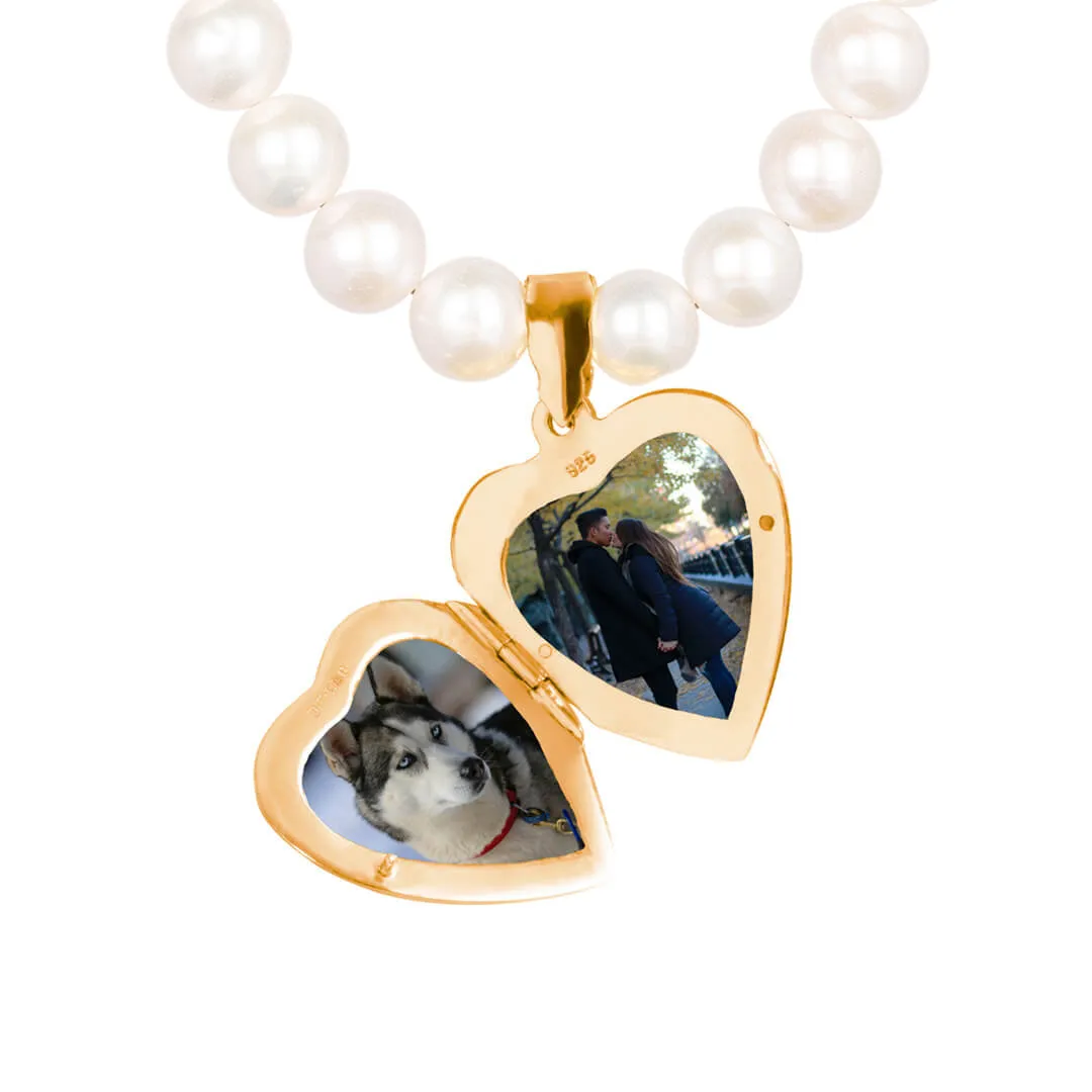 Gold Keepsake Heart Necklace With Ivory Pearls