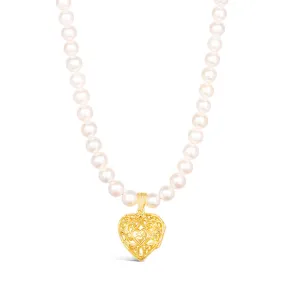 Gold Keepsake Heart Necklace With Ivory Pearls