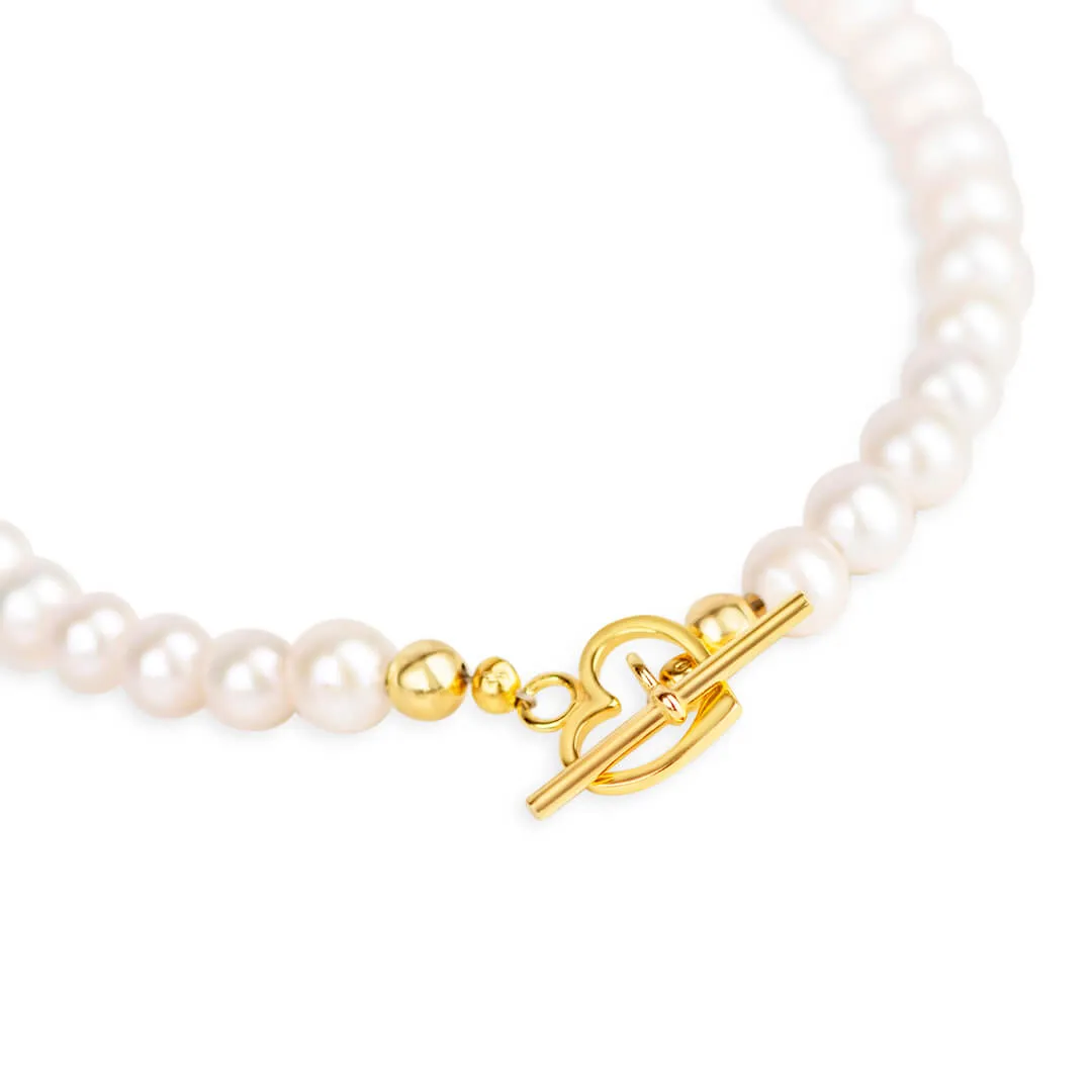 Gold Keepsake Heart Necklace With Ivory Pearls