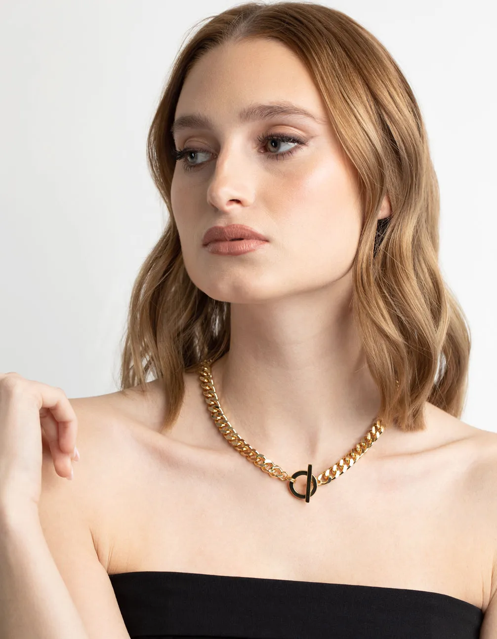 Gold Plated Fob Curb Chain T&O Necklace