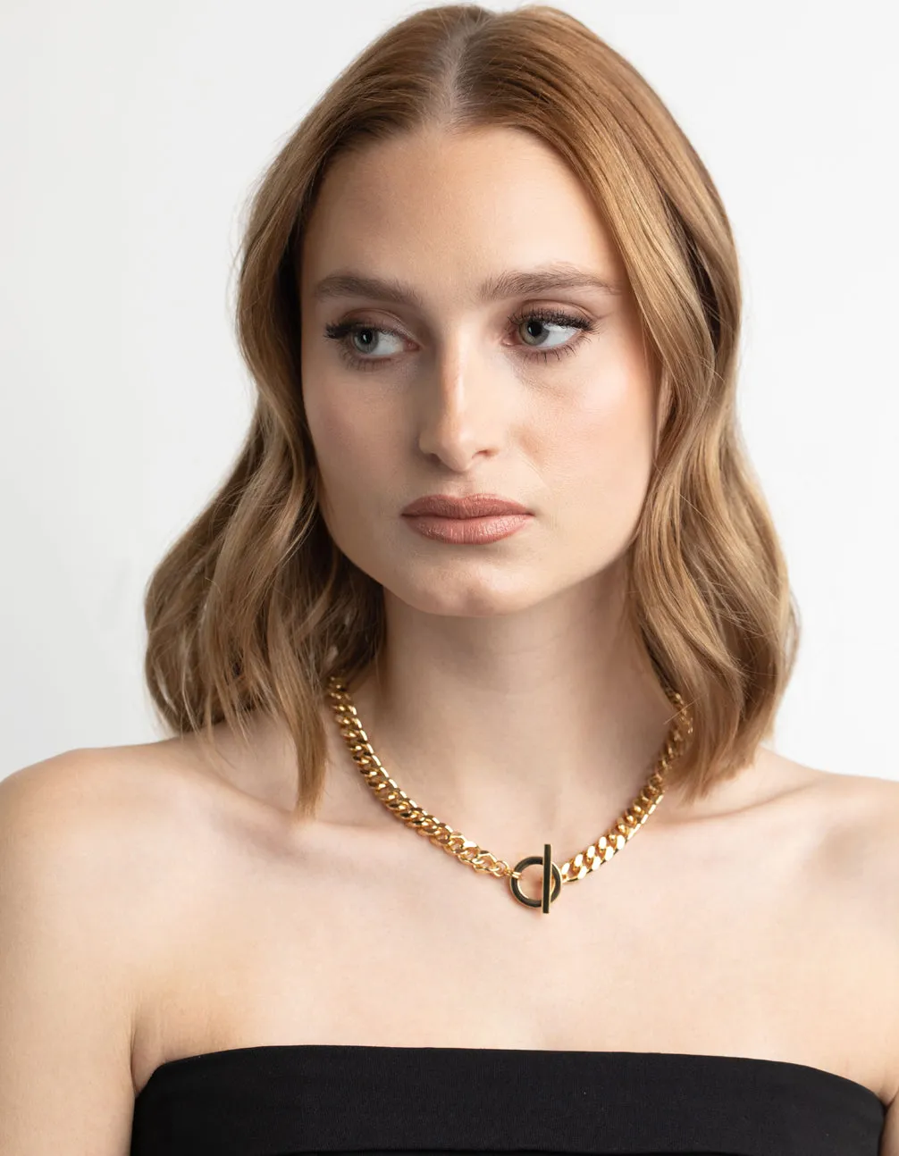 Gold Plated Fob Curb Chain T&O Necklace