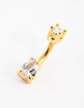 Gold Plated Titanium Pear Diamante Small Belly Bar