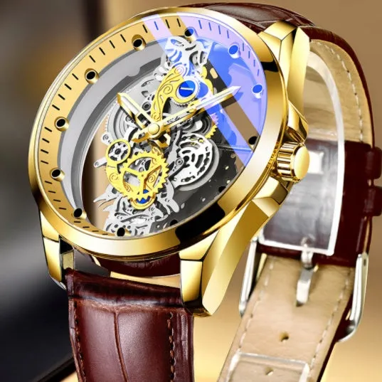 Gold Skeleton Vintage Man Quartz Watch