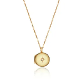 Gold Small Round Diamond Locket Necklace